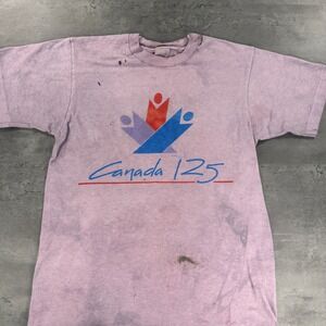 Vintage Canada 125 Anniversary Graphic T-Shirt Pink Purple‎ Gray Distressed S/M
